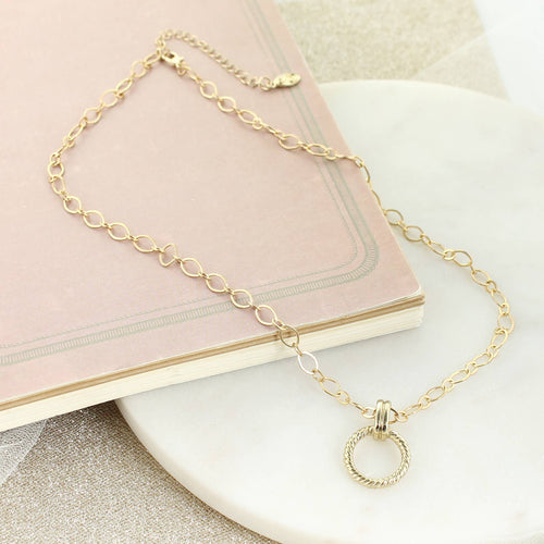 18 Inches Gold Chain Necklace with Gold Circle