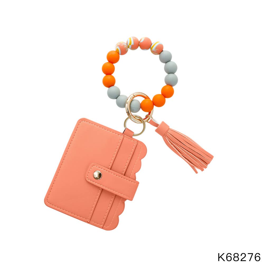 Silicone Bead Bracelet Keychain ID/Card Case ~ Coral