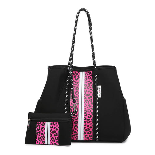 Annabella ~ Striped Neoprene Tote Pink