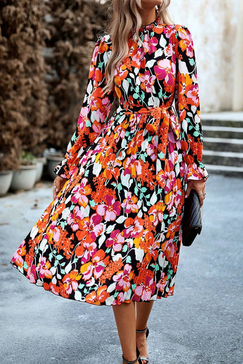Sandie ~ Shirred High Neck Floral Dress