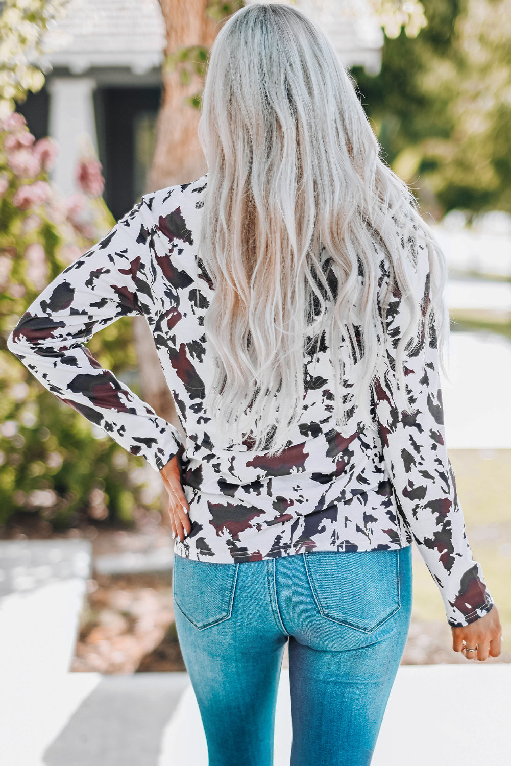 Ashley ~ Cow Print Keyhole Long Sleeve Top-DEAL OF THE DAY!