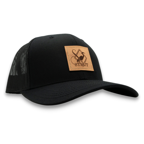 Leather Logo Patch Trucker Hat ~ Black/Black