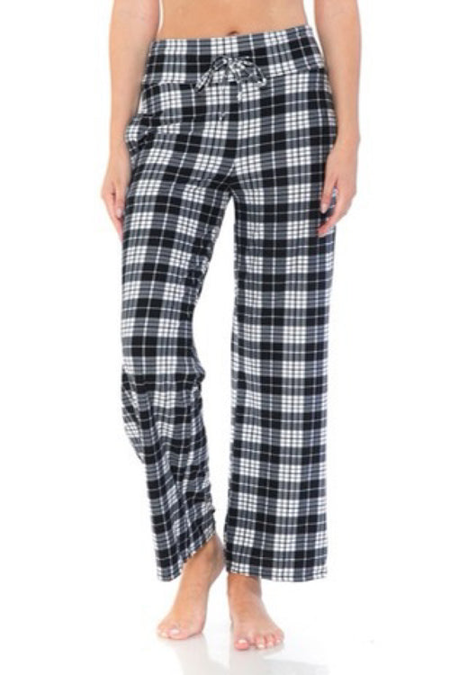 Tayla ~ White and Black Plaid Butter Soft Pajamas with Pockets