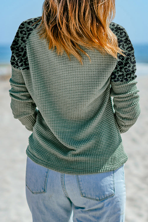 Julie ~ Waffle Knit Leopard Notched Neck Top -DEAL OF THE DAY!