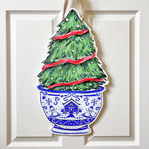 Chinoiserie Christmas Tree Door Hanger-Holiday Festive Decor