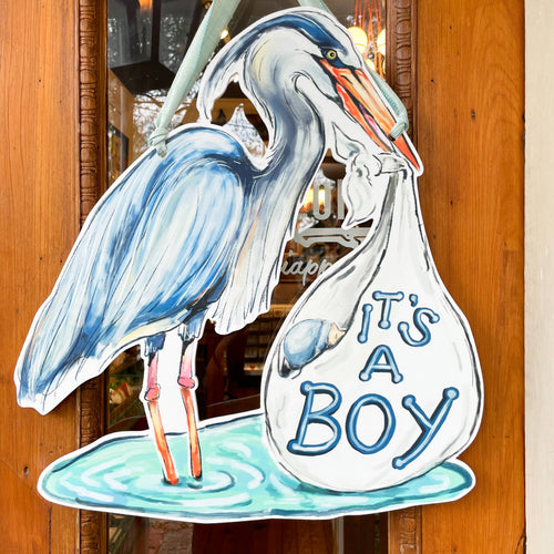 It's A Boy - Blue Heron Door Hanger - Southern Baby Welcome: Wording