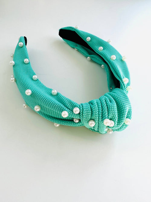 Knotted Pearl Headband Teal