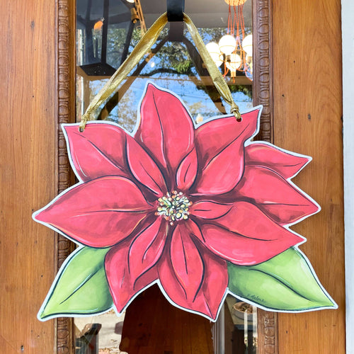 Poinsettia Door Hanger - Christmas Holiday Outdoor Decor