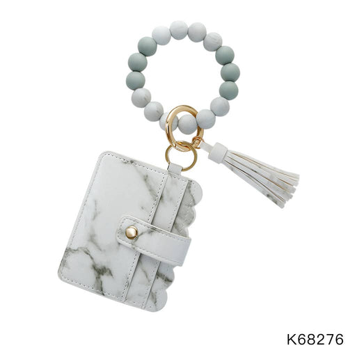 Silicone Bead Bracelet Keychain ID/Card Case ~ Marble