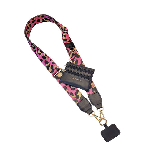 Clip & Go Crossbody Strap with Pouch - Leopard Collection: Pink/Black