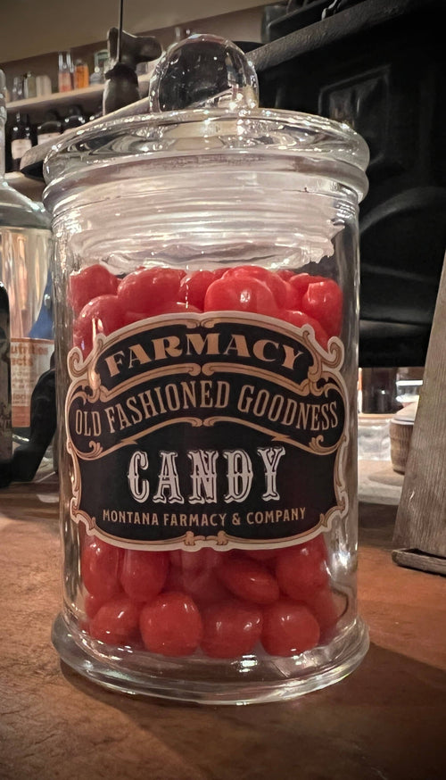 Red hots Nostalgic candy Old Fashioned Apothecary Jar