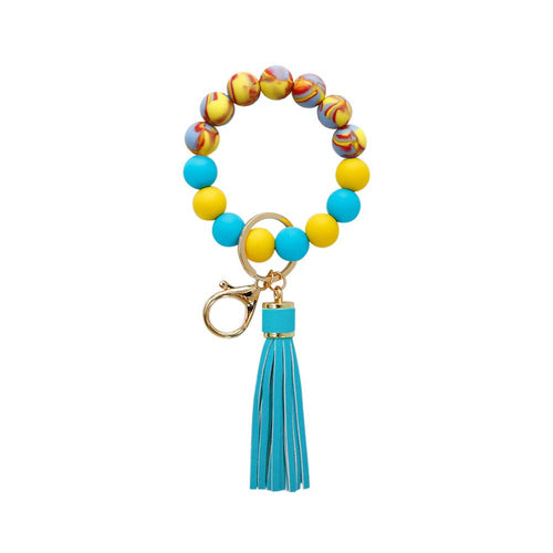 Silicone Bead Bracelet Keychain in Blue Twist
