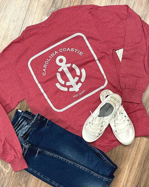 “Logo” Vintage Heather Red Long Sleeve T-Shirt by Carolina Coastie