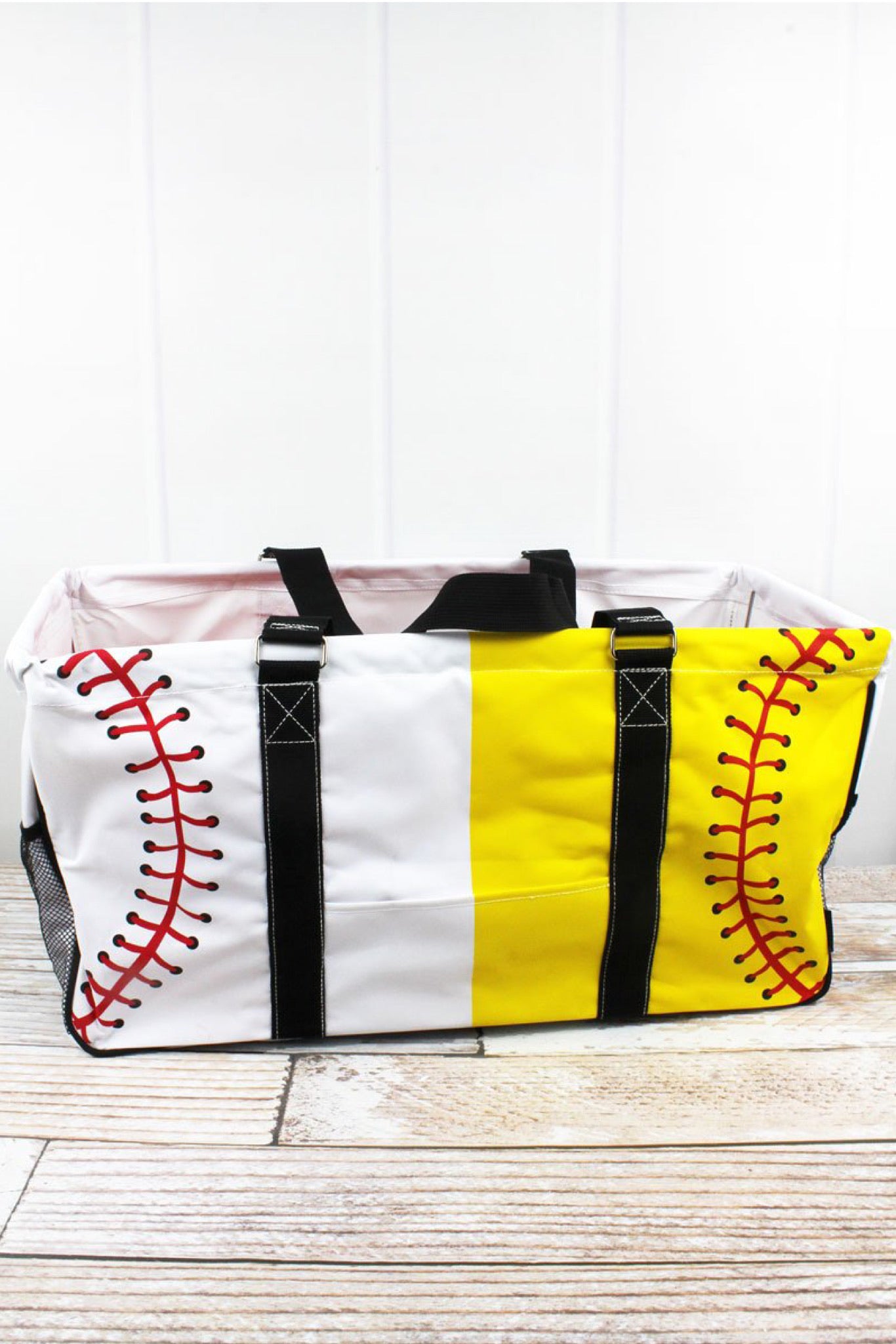 Split Baseball & Softball Laces Collapsible Haul-It-All Basket with Mesh Pockets