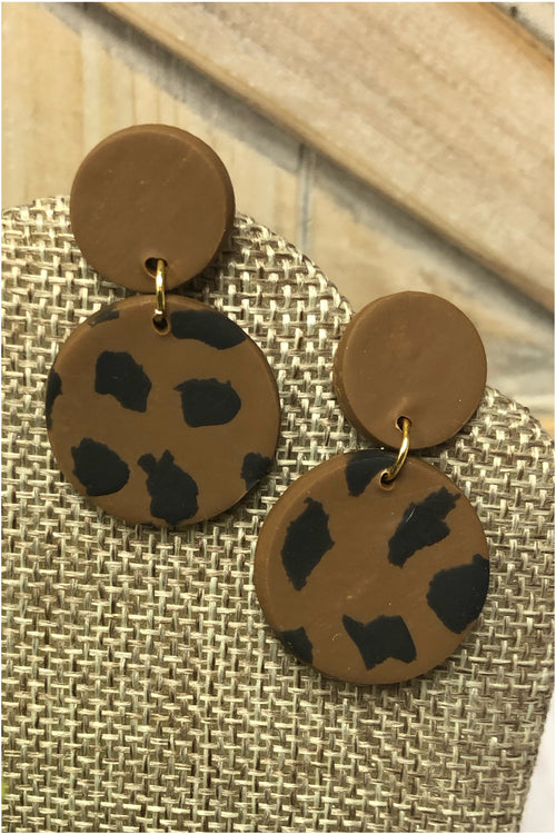 Dixie Leopard Round Clay Earrings