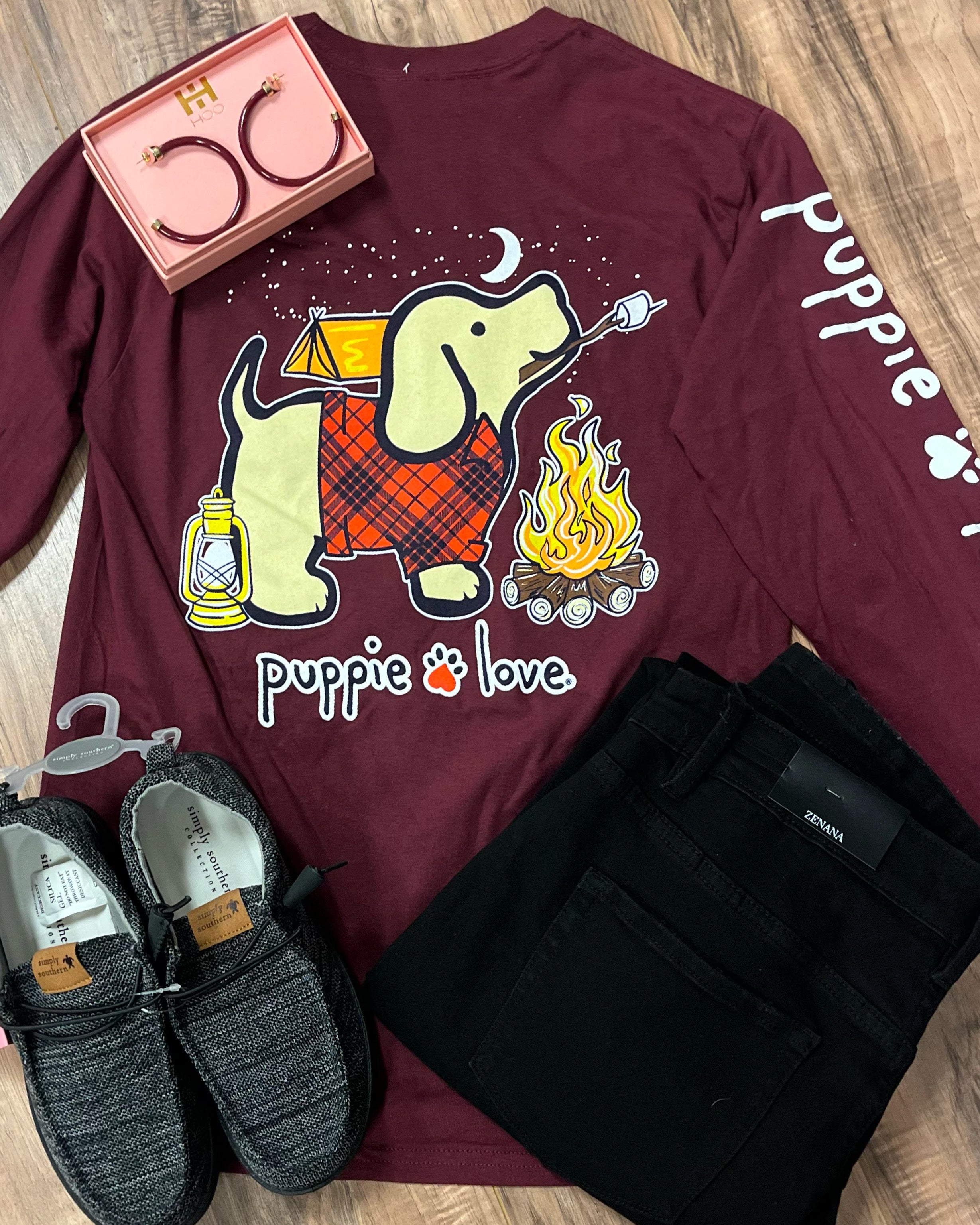 Camping Pup Long Sleeve Tees by Puppie Love
