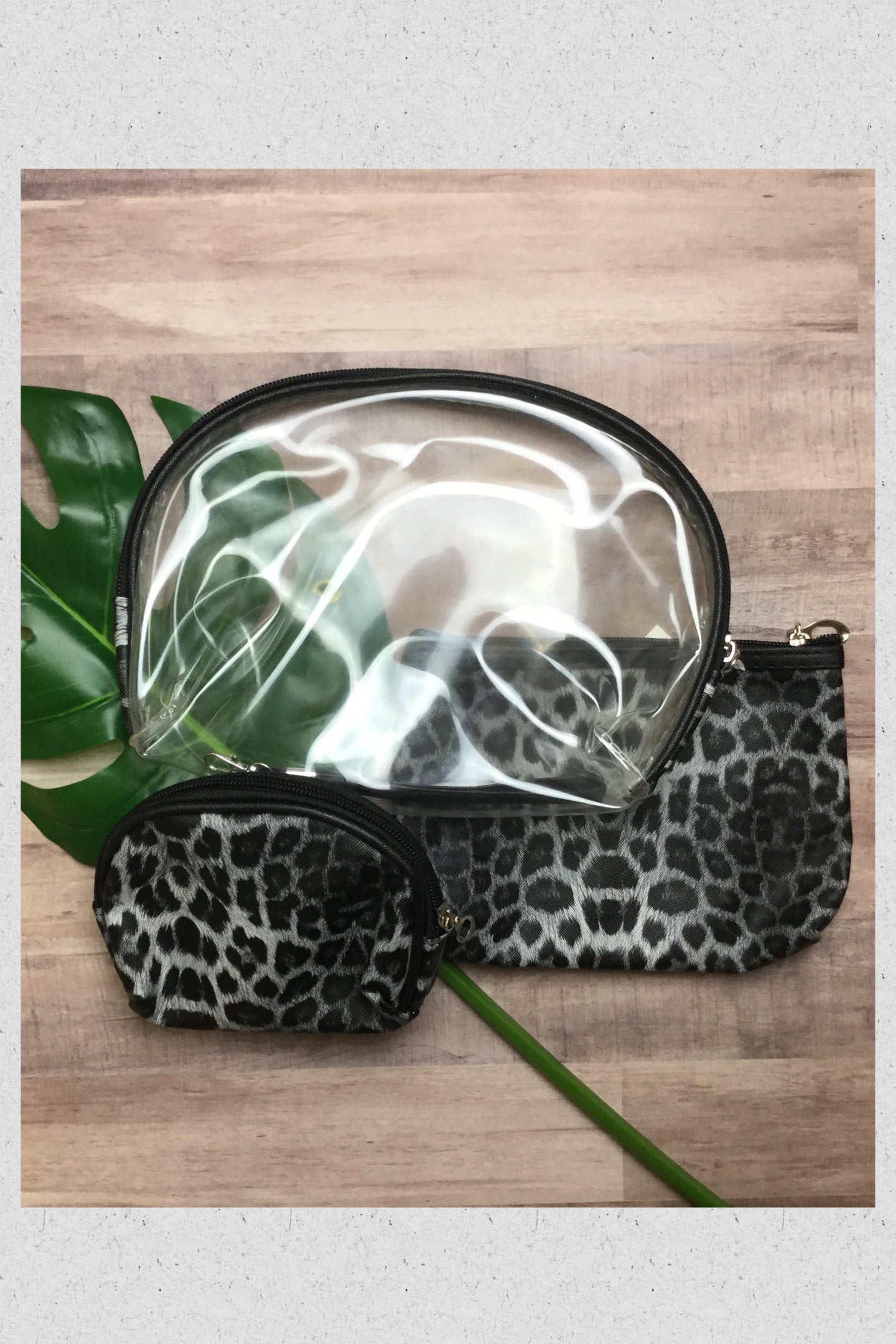 Grey Leopard Makeup Travel Bag Set