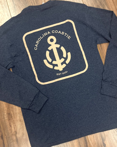 Q“Logo” Vintage Heather Navy Long Sleeve T-Shirt by Carolina Coastie