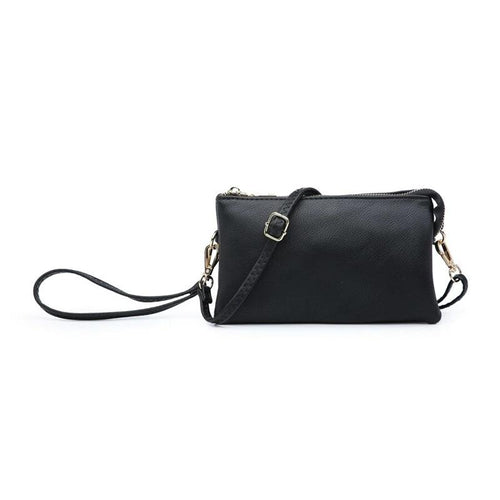 Riley~3 Compartment Crossbody/Wristlet-Black