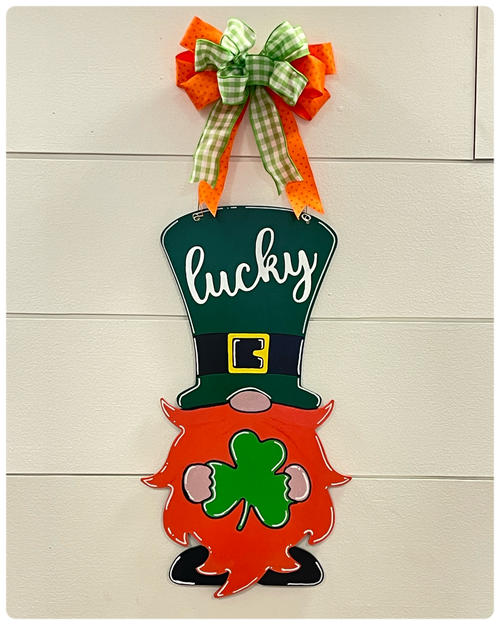“Lucky Gnome” Wooden Door Hanger