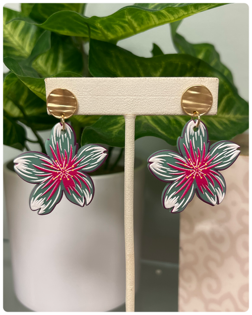 Hibiscus Dangle Earrings ~ Mint