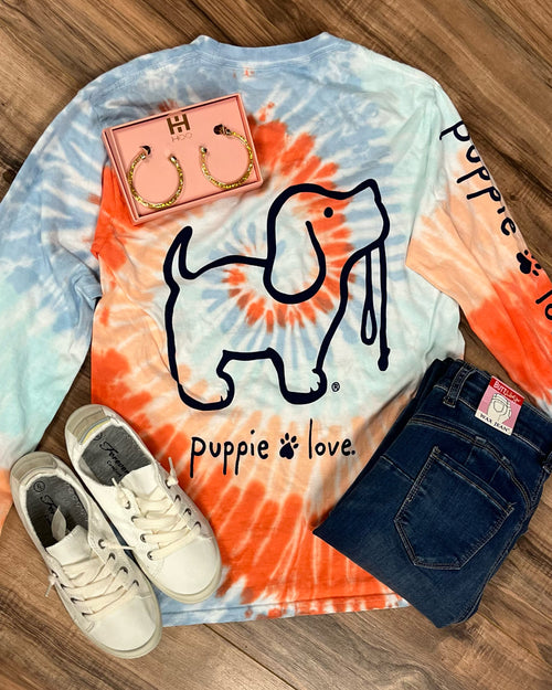 Sunburst Tie-Dye Pup Long Sleeve Tees by Puppie Love