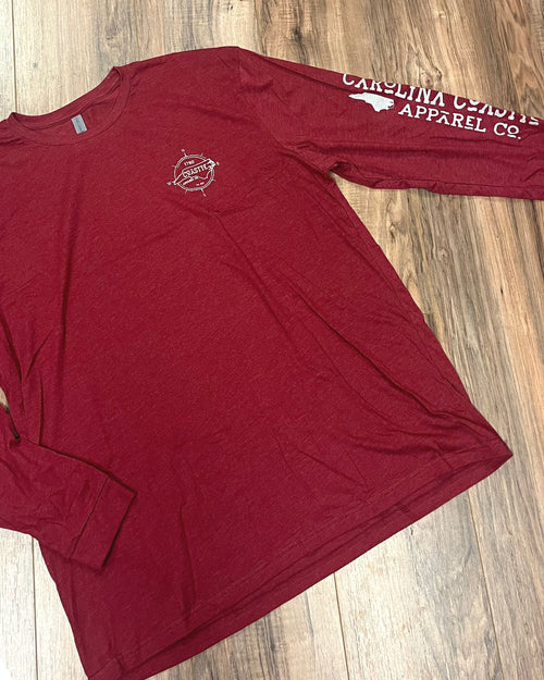 “Set The Course”  Heather Cardinal Long Sleeve T-Shirt by Carolina Coastie