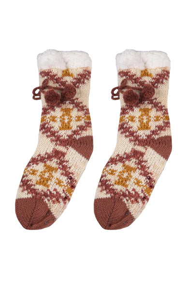 Sherpa Lined Camper Socks by Simply Southern ~ Red Aztec