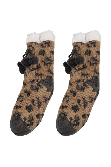 Sherpa Lined Camper Socks by Simply Southern ~ Brown Leopard