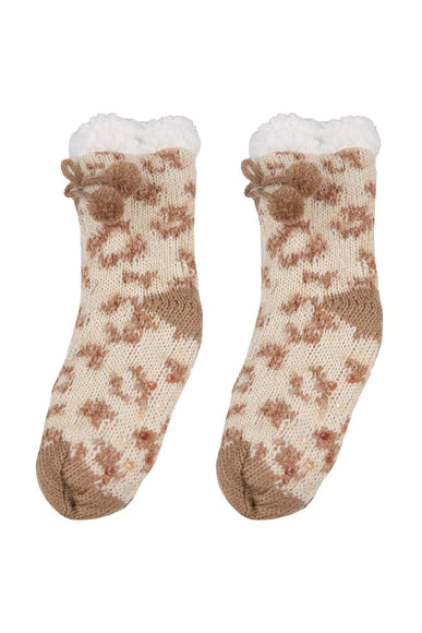 Sherpa Lined Camper Socks by Simply Southern ~ Cream Leopard